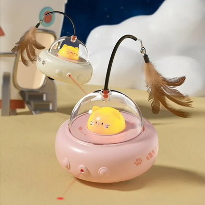 UFO Cat Toy: Automatic Laser Chase with Interactive Feather Teaser