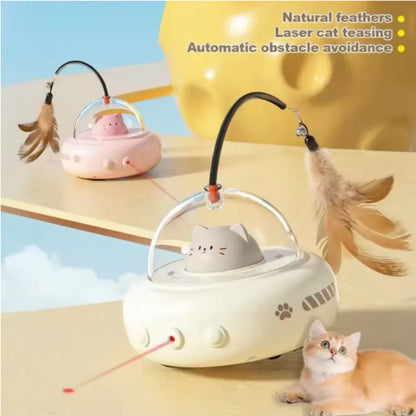 UFO Cat Toy: Automatic Laser Chase with Interactive Feather Teaser