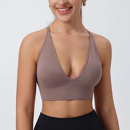 V-Neck Padded Sports Bra for Women - Pickleball Workout Top