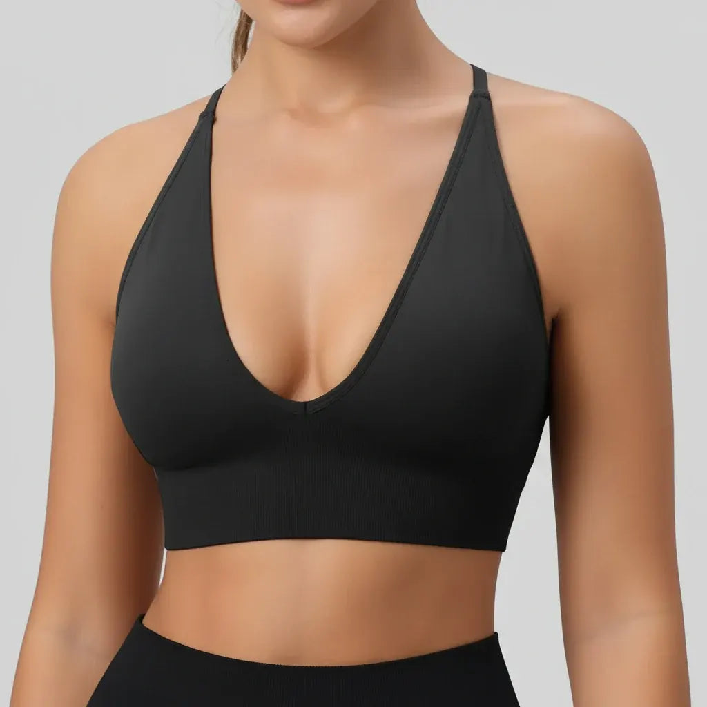 V-Neck Padded Sports Bra for Women - Pickleball Workout Top