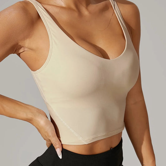 V-Neck Sleeveless Athletic Crop Top - Stretch Fabric for Pickleball
