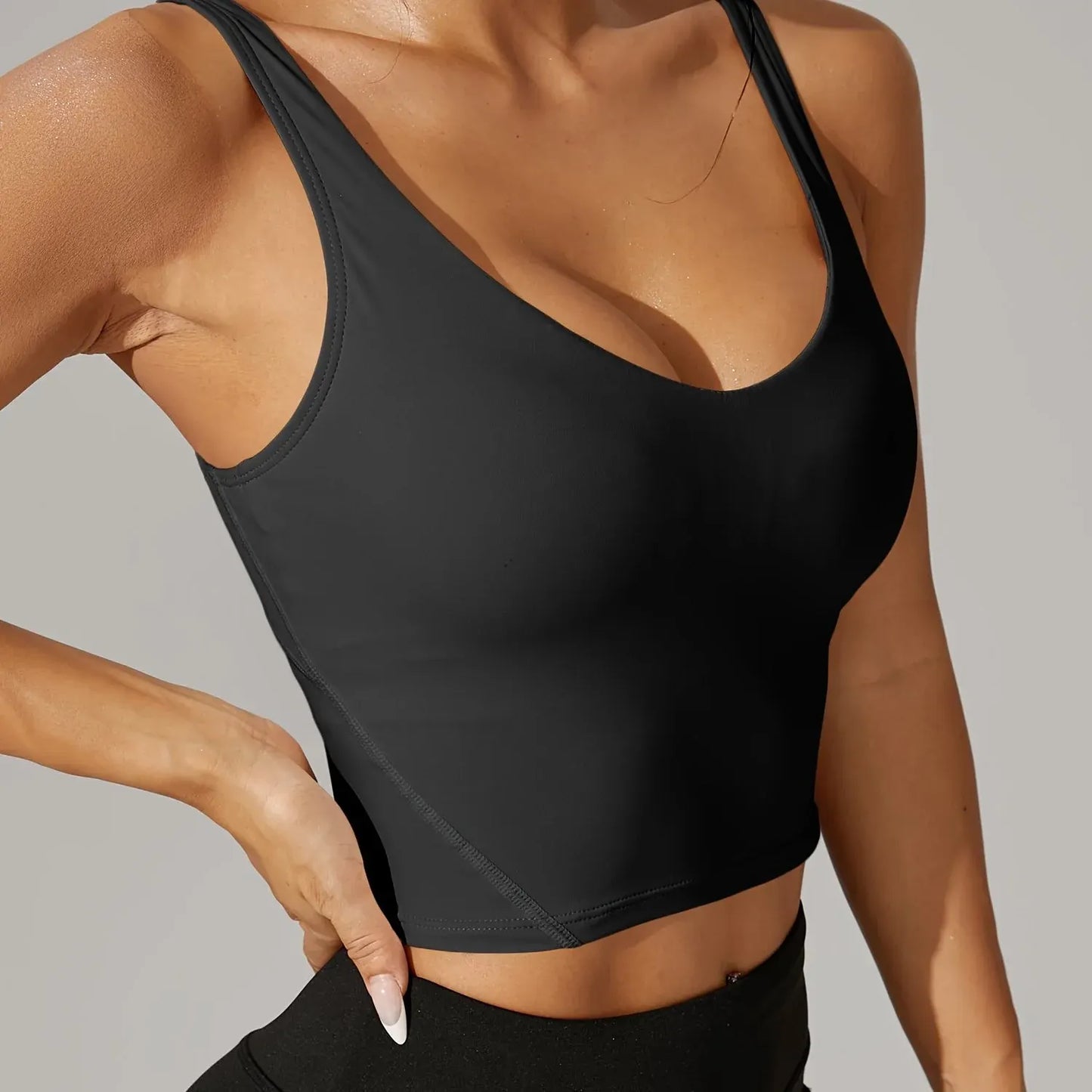 V-Neck Sleeveless Athletic Crop Top - Stretch Fabric for Pickleball