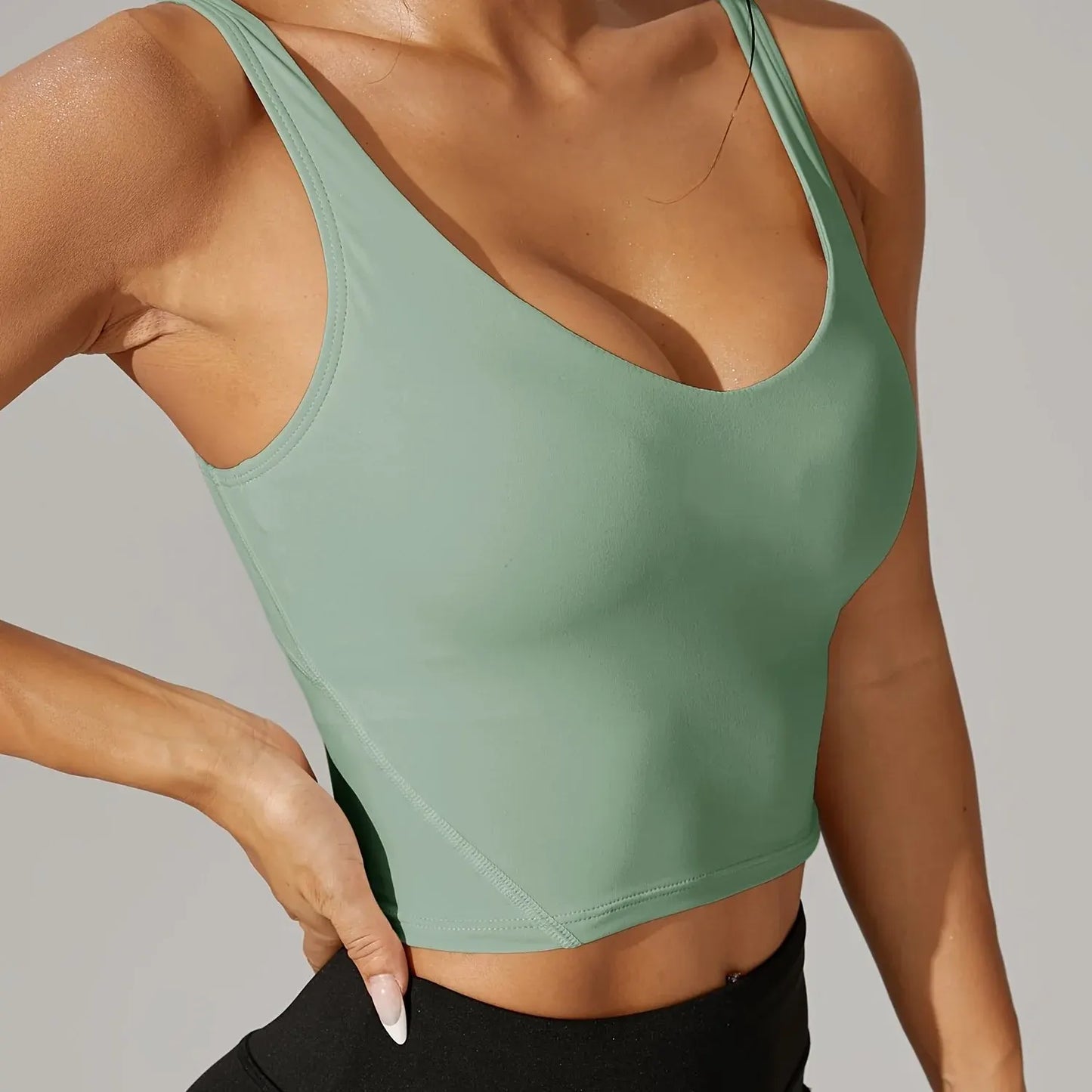 V-Neck Sleeveless Athletic Crop Top - Stretch Fabric for Pickleball