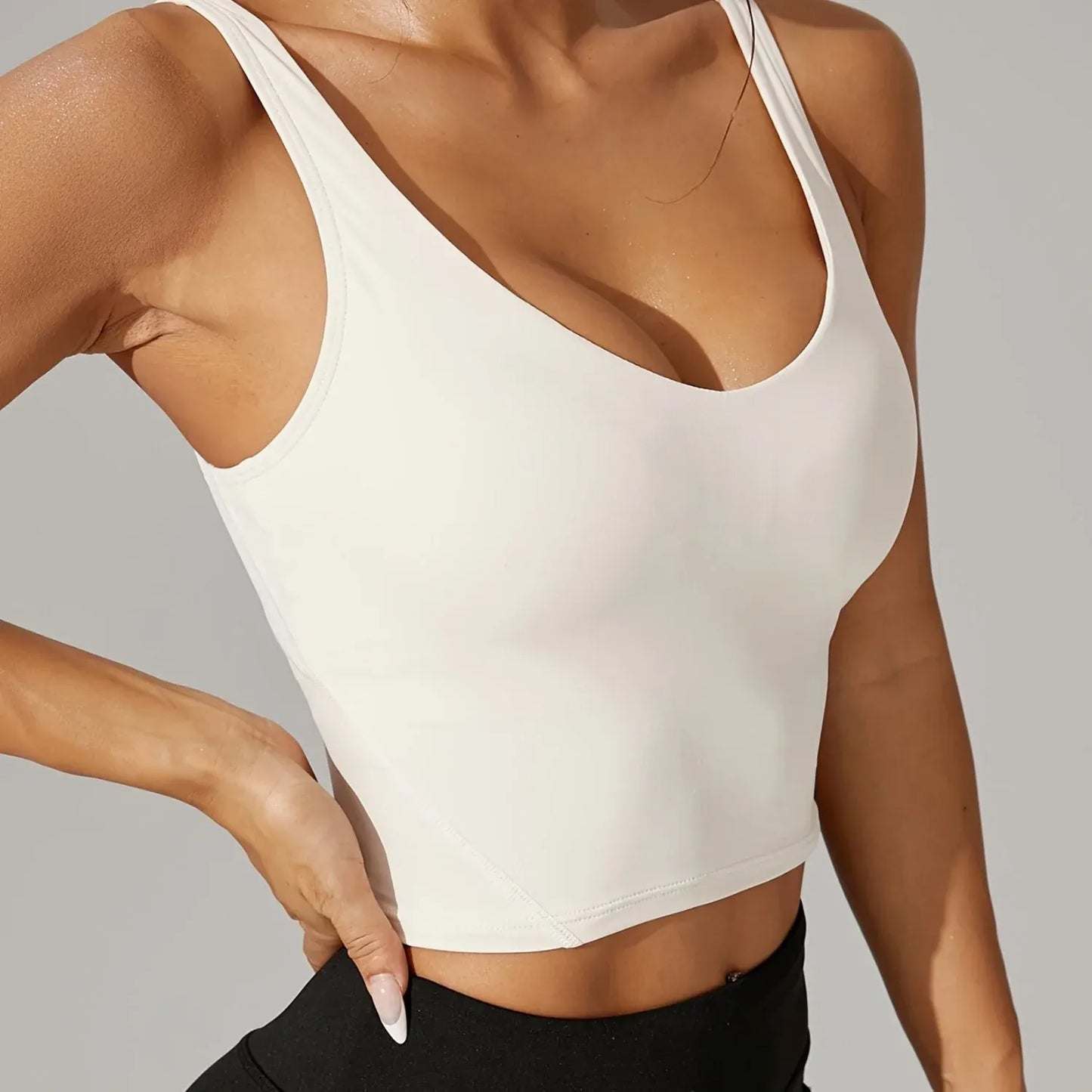 V-Neck Sleeveless Athletic Crop Top - Stretch Fabric for Pickleball