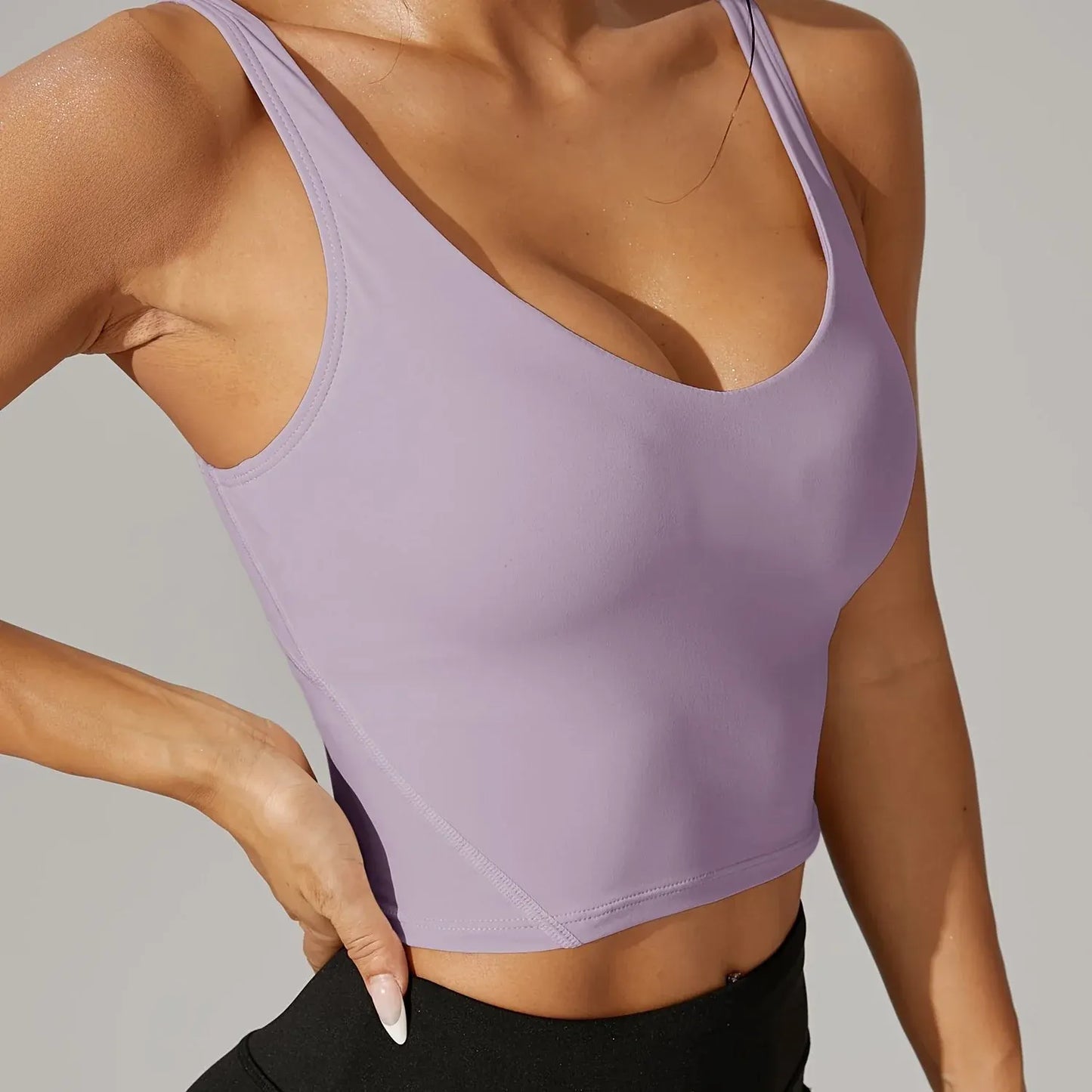 V-Neck Sleeveless Athletic Crop Top - Stretch Fabric for Pickleball