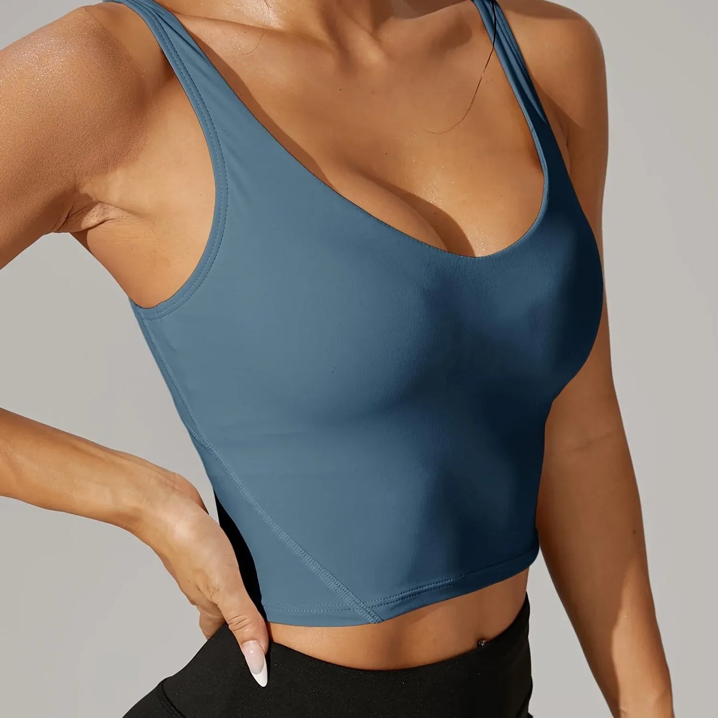 V-Neck Sleeveless Athletic Crop Top - Stretch Fabric for Pickleball