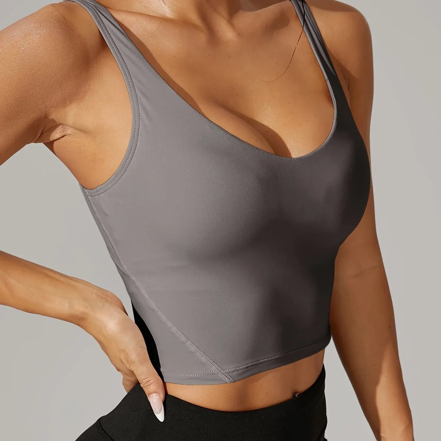 V-Neck Sleeveless Athletic Crop Top - Stretch Fabric for Pickleball