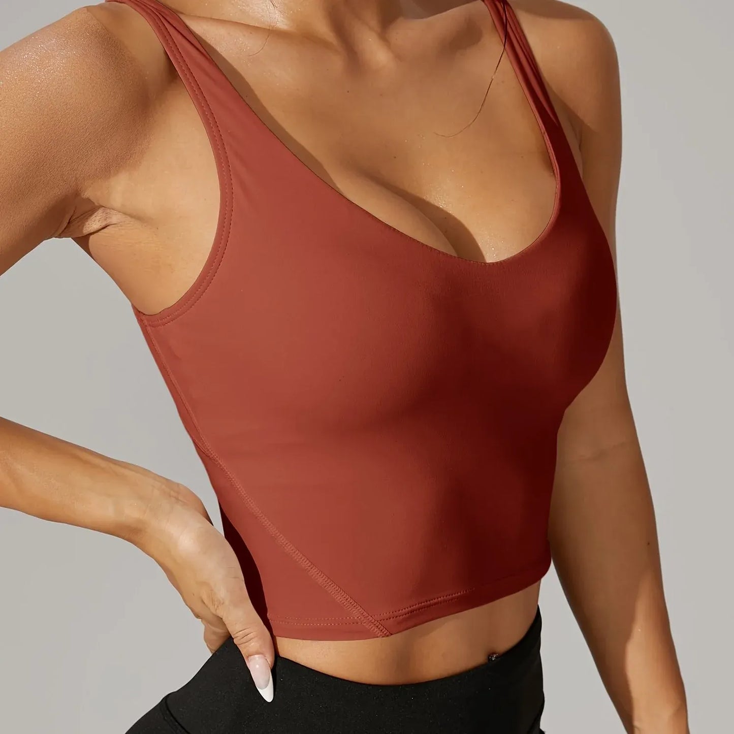 V-Neck Sleeveless Athletic Crop Top - Stretch Fabric for Pickleball