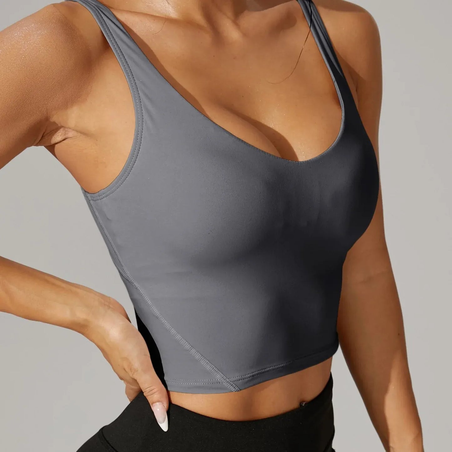 V-Neck Sleeveless Athletic Crop Top - Stretch Fabric for Pickleball
