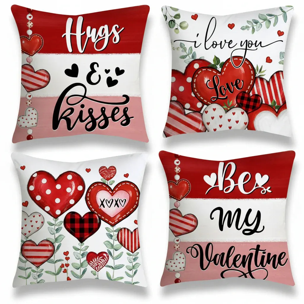 Valentine's Heart Print Polyester Cushion Cover Set