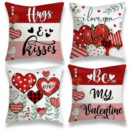 Valentine's Heart Print Polyester Cushion Cover Set