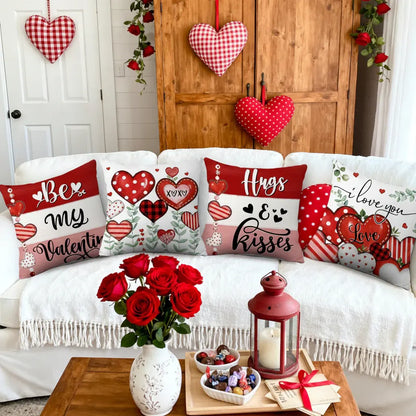 Valentine's Heart Print Polyester Cushion Cover Set