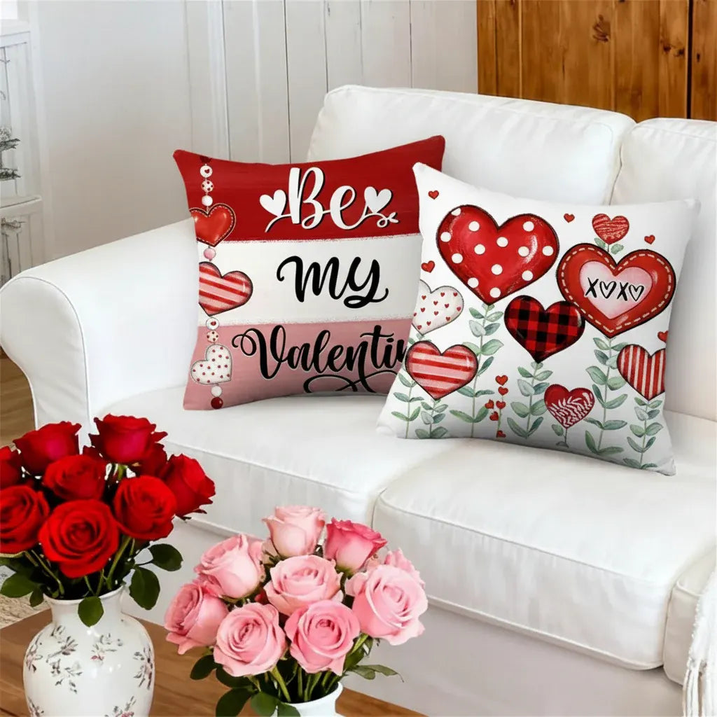 Valentine's Heart Print Polyester Cushion Cover Set