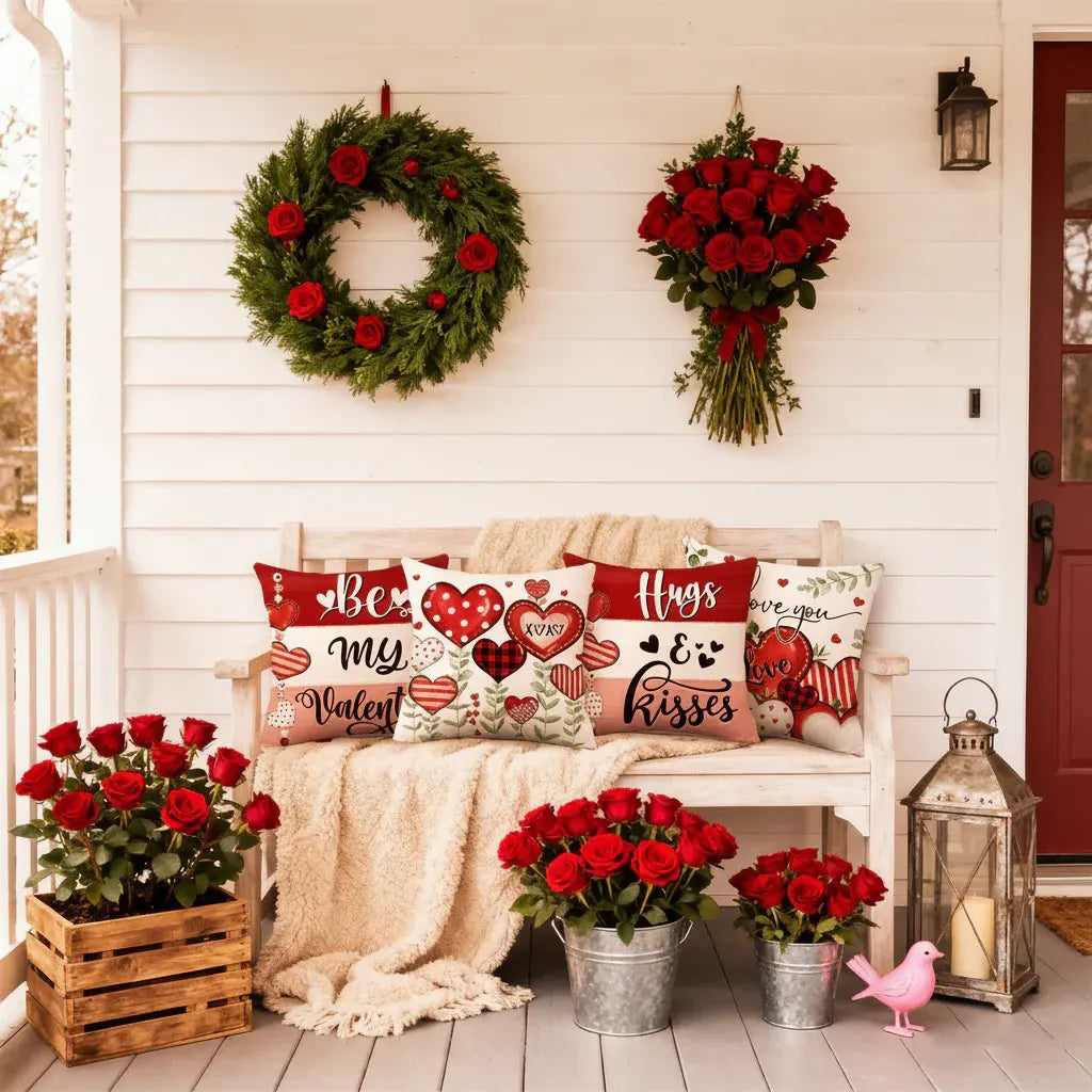 Valentine's Heart Print Polyester Cushion Cover Set