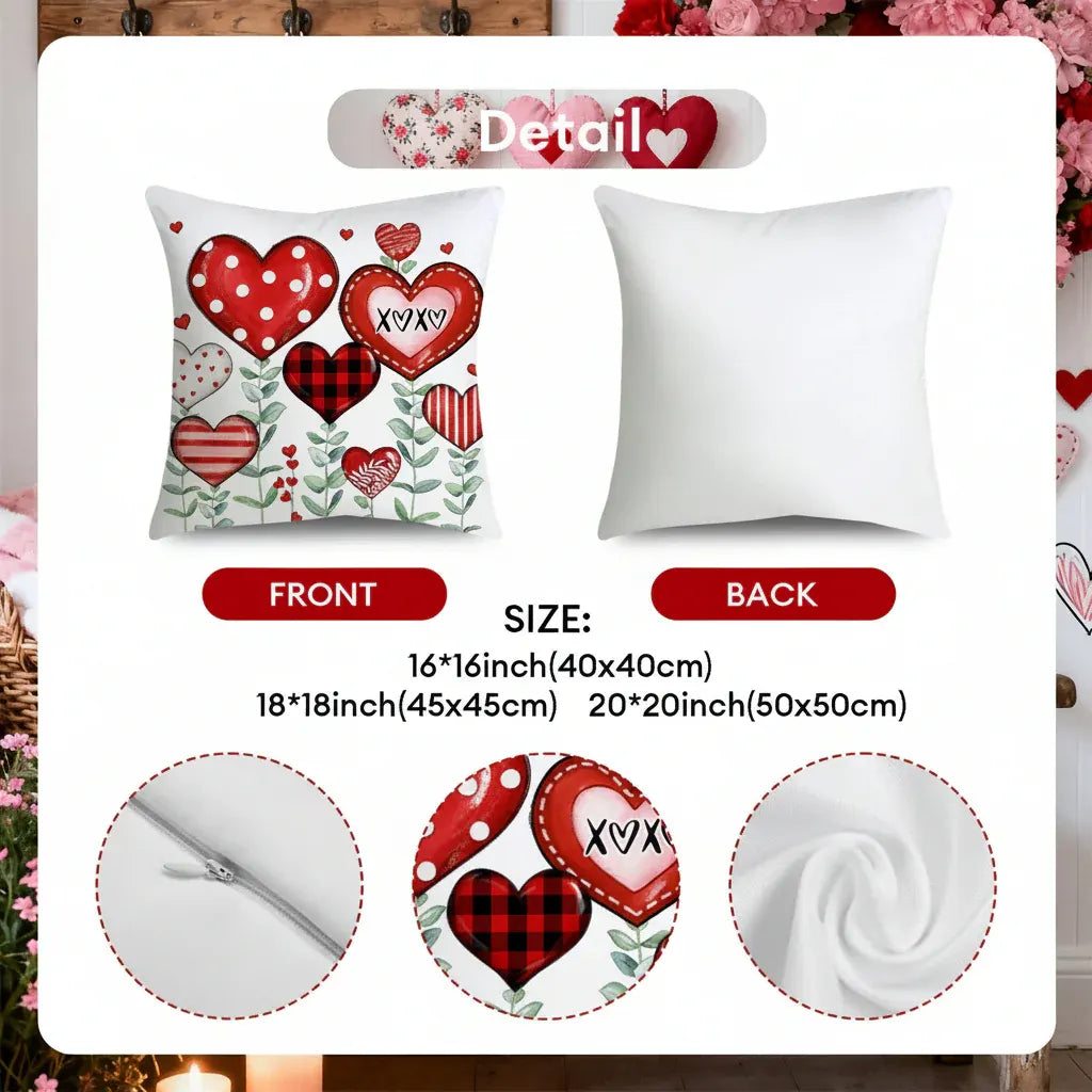 Valentine's Heart Print Polyester Cushion Cover Set