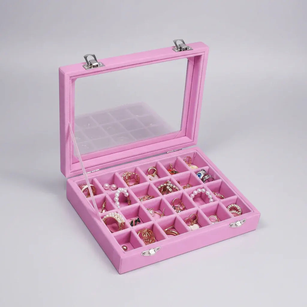 Velvet Jewelry Storage Box with Glass Lid – Mother's Day Organizer Tray