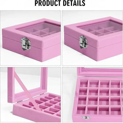 Velvet Jewelry Storage Box with Glass Lid – Mother's Day Organizer Tray