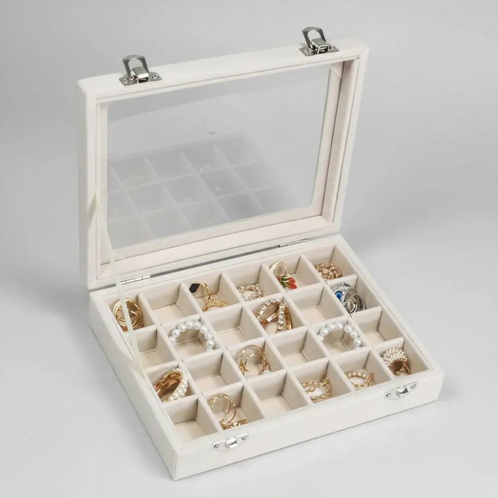 Velvet Jewelry Storage Box with Glass Lid – Mother's Day Organizer Tray