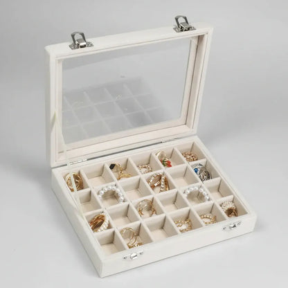 Velvet Jewelry Storage Box with Glass Lid – Mother's Day Organizer Tray