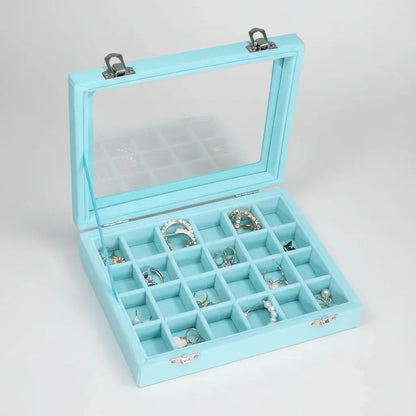 Velvet Jewelry Storage Box with Glass Lid – Mother's Day Organizer Tray