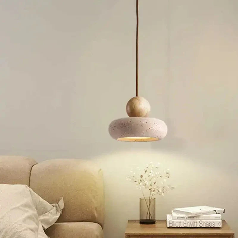 Vintage Minimalist Pendant Light with Natural Stone and Wood Accents