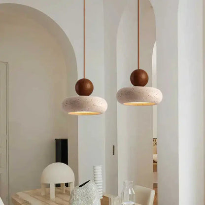 Vintage Minimalist Pendant Light with Natural Stone and Wood Accents