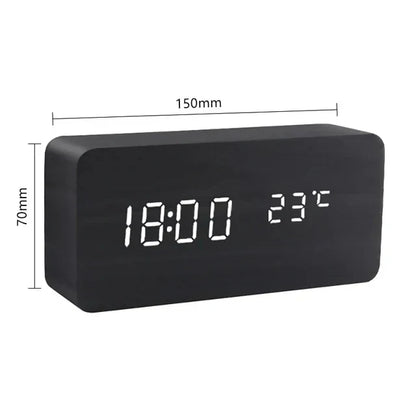 Voice-Activated LED Alarm Clock with Modern Wooden Finish