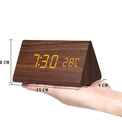 Voice-Activated LED Alarm Clock with Modern Wooden Finish