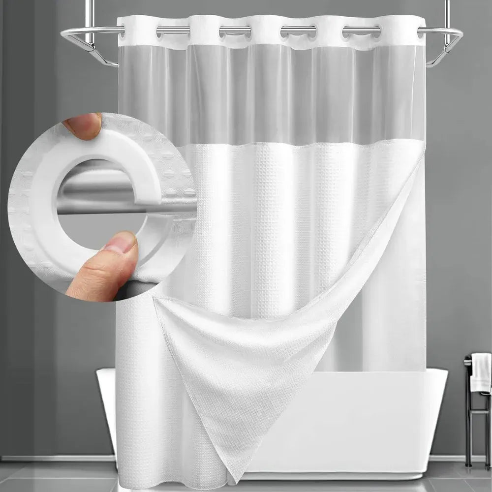 Waffle Textured Geometric Double-Layer Fabric Bathroom Shower Curtain Set