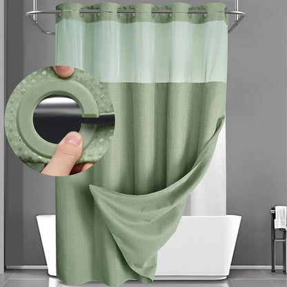 Waffle Textured Geometric Double-Layer Fabric Bathroom Shower Curtain Set