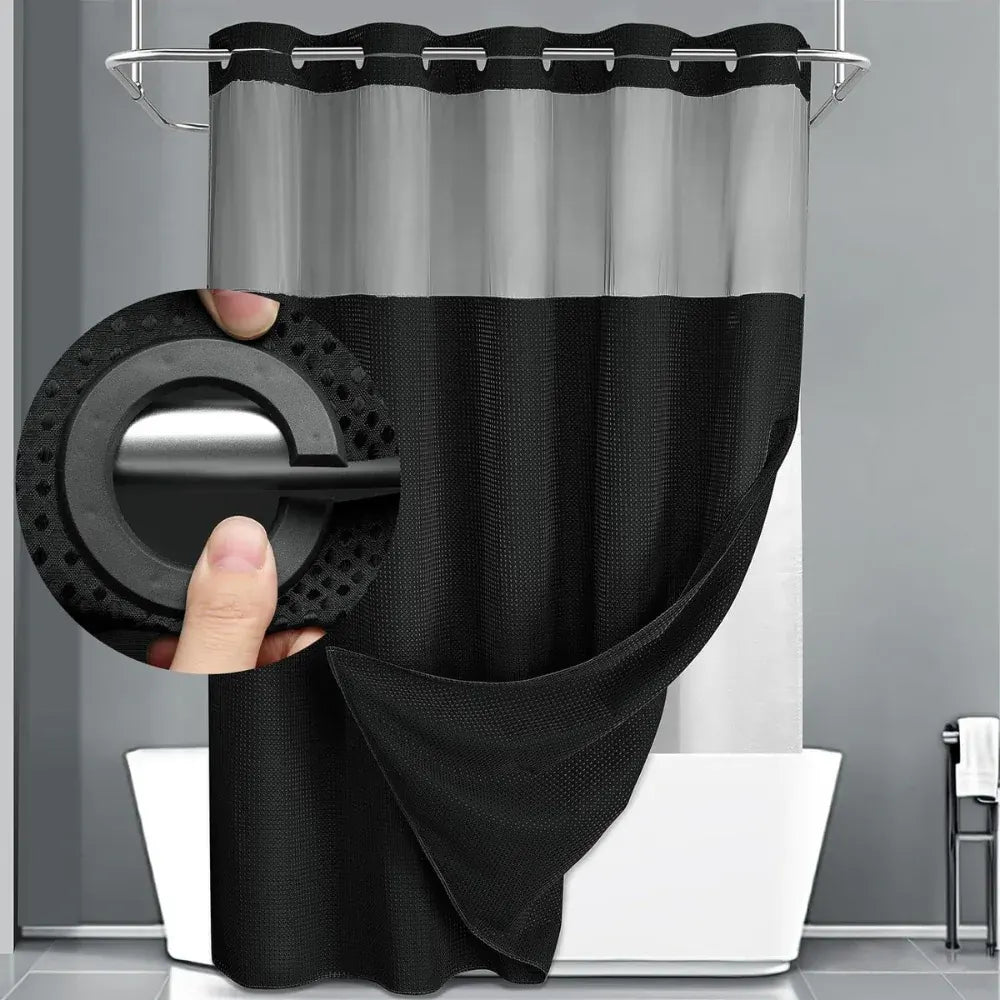 Waffle Textured Geometric Double-Layer Fabric Bathroom Shower Curtain Set
