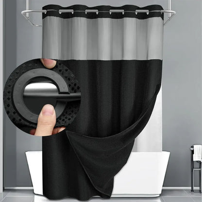 Waffle Textured Geometric Double-Layer Fabric Bathroom Shower Curtain Set