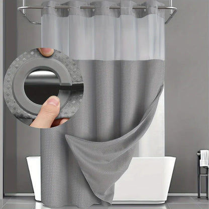 Waffle Textured Geometric Double-Layer Fabric Bathroom Shower Curtain Set