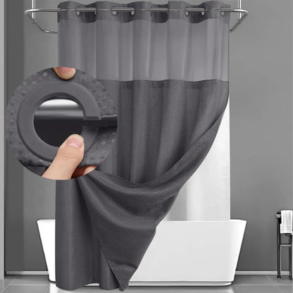 Waffle Textured Geometric Double-Layer Fabric Bathroom Shower Curtain Set