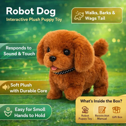 Walking Robotic Puppy Plush Toy with Barking Sound and Wagging Tail