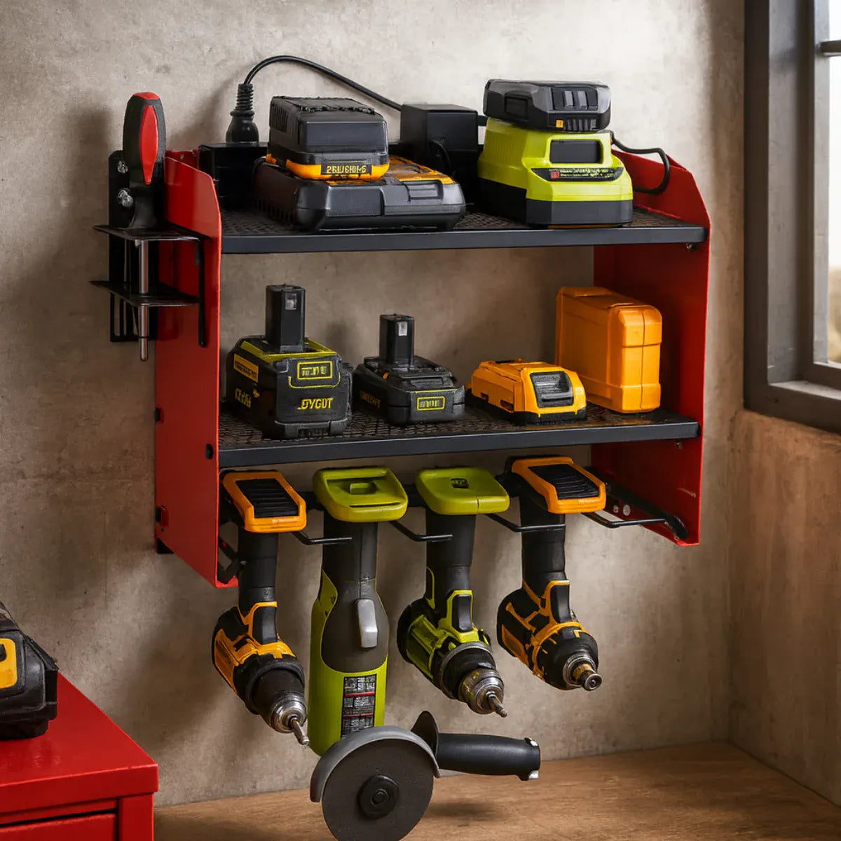 Wall-Mounted Garage Power Tool Storage Shelf & Organizer Station