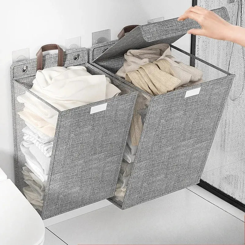 Wallora Foldable Wall-Mounted Adhesive Laundry Hamper & Organizer
