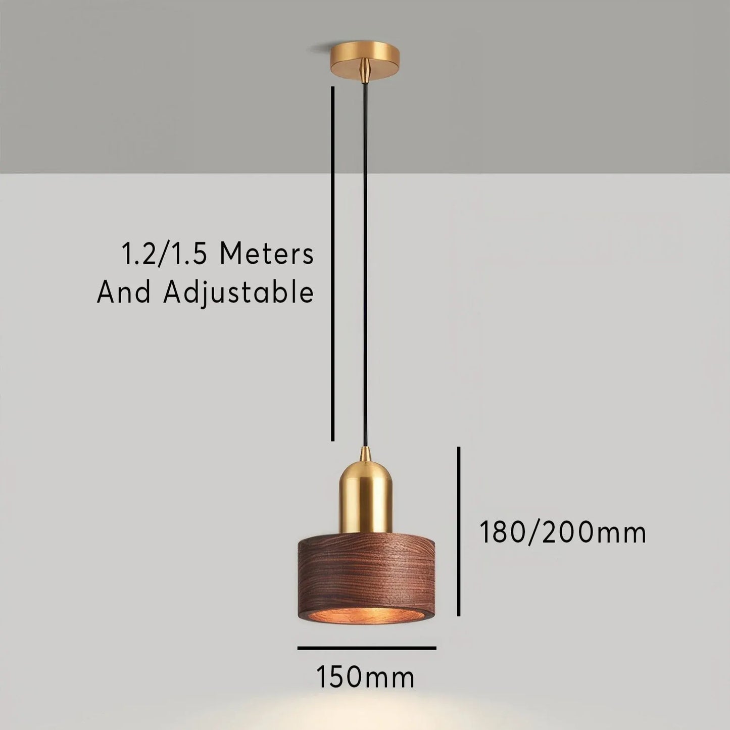 Walnut & Brass Cylinder Pendant Lamp | Japanese-Inspired Hanging Light Fixture