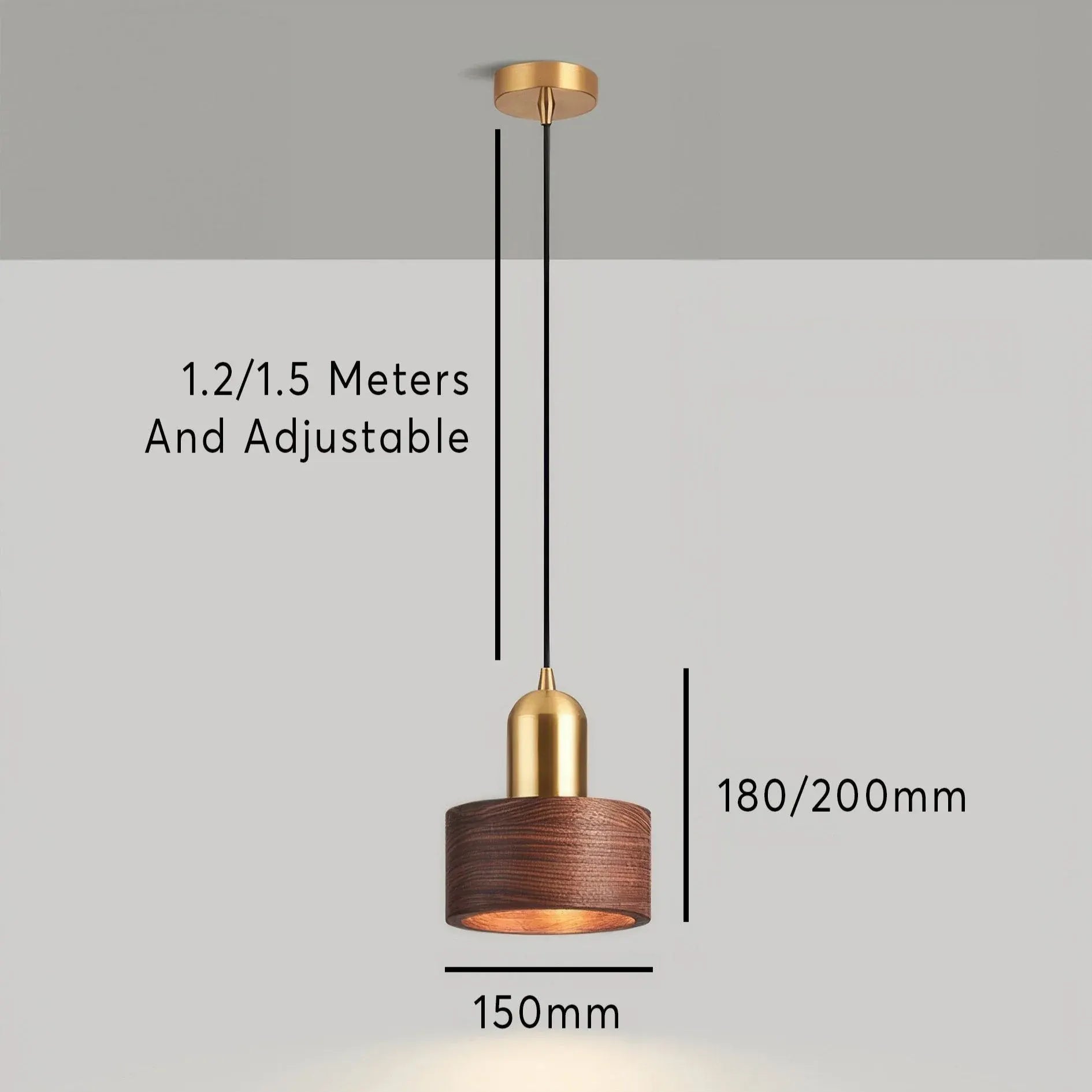 Walnut & Brass Cylinder Pendant Lamp | Japanese-Inspired Hanging Light Fixture