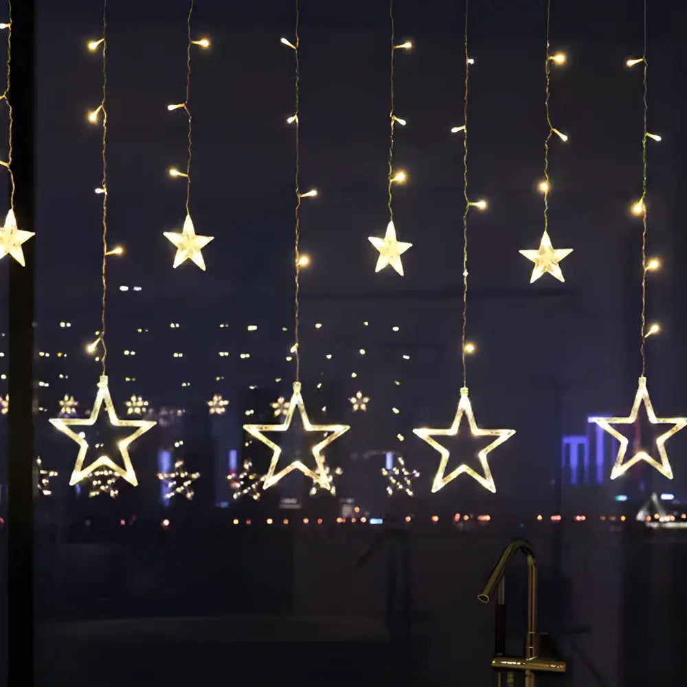 Warm White LED Star String Lights Curtain for Indoor Outdoor Holiday Decor