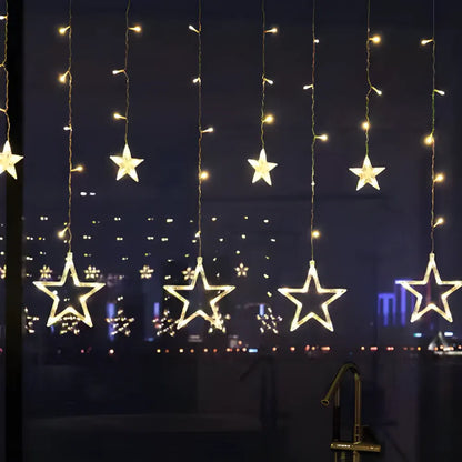 Warm White LED Star String Lights Curtain for Indoor Outdoor Holiday Decor