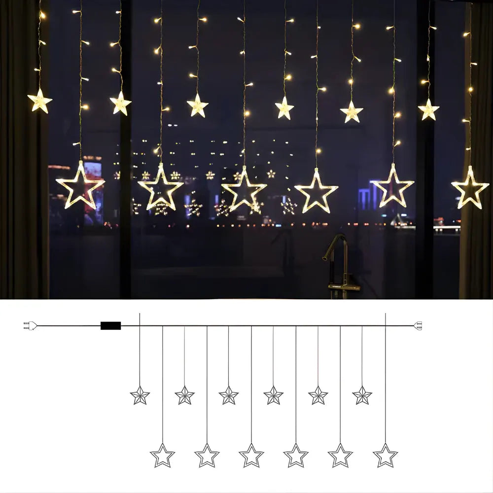 Warm White LED Star String Lights Curtain for Indoor Outdoor Holiday Decor
