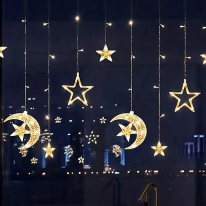 Warm White LED Star String Lights Curtain for Indoor Outdoor Holiday Decor