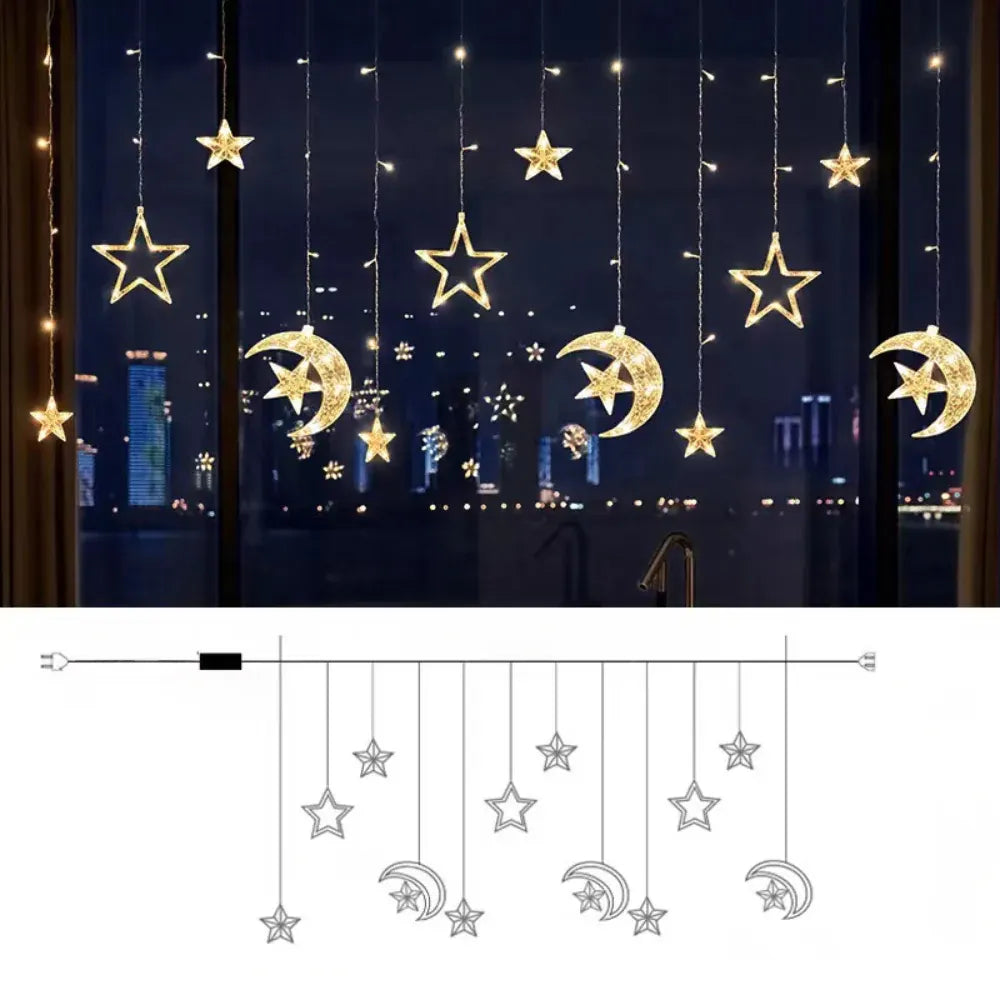 Warm White LED Star String Lights Curtain for Indoor Outdoor Holiday Decor