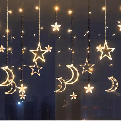 Warm White LED Star String Lights Curtain for Indoor Outdoor Holiday Decor