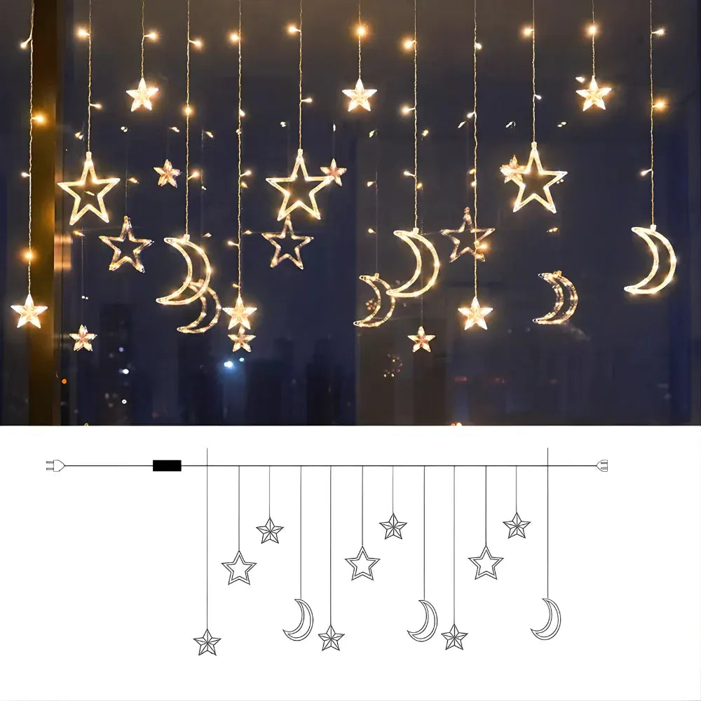Warm White LED Star String Lights Curtain for Indoor Outdoor Holiday Decor