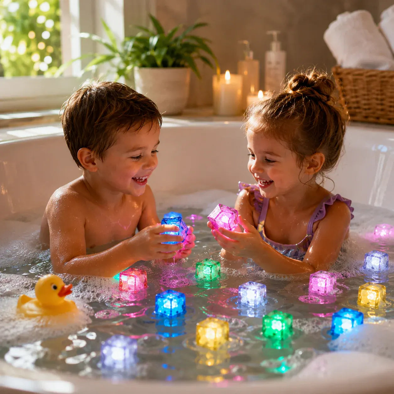 Waterproof Bath Toys with Colorful Light-Up Cubes