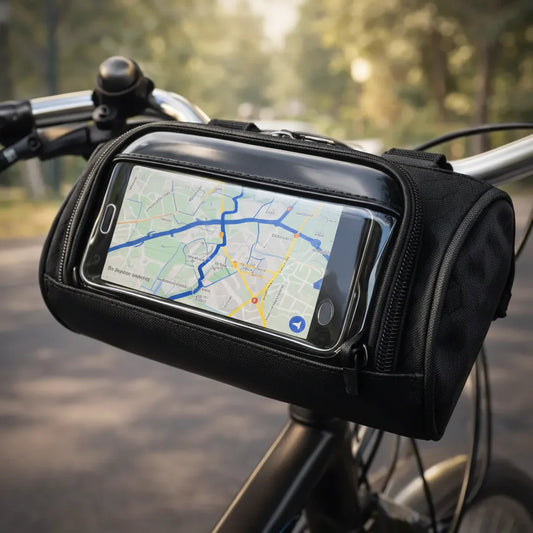 Waterproof Bicycle Handlebar Bag with Touchscreen Phone Holder Storage Pouch