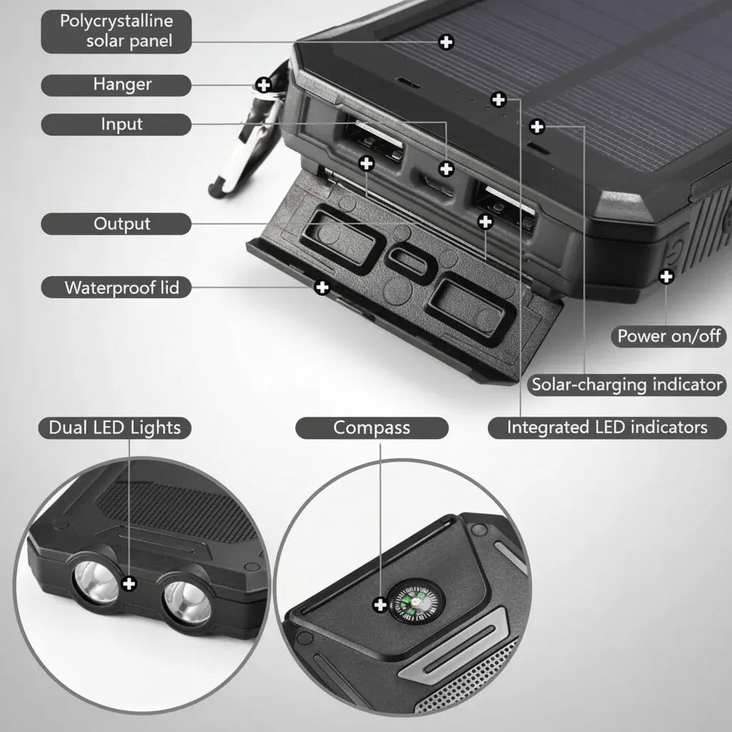 Waterproof Solar Power Bank 20000mAh Portable Charger