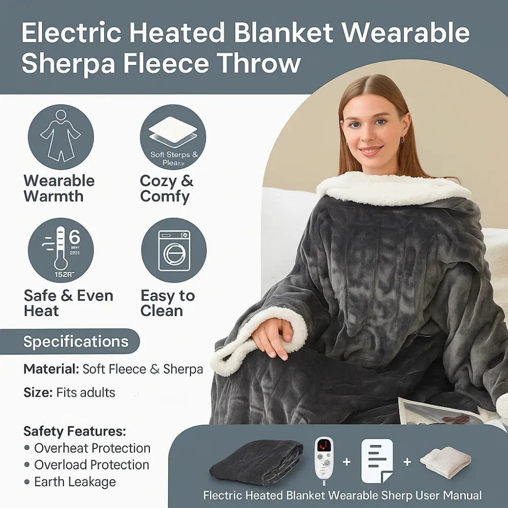Wearable Electric Heated Throw Blanket for Adults - Winter Warmth